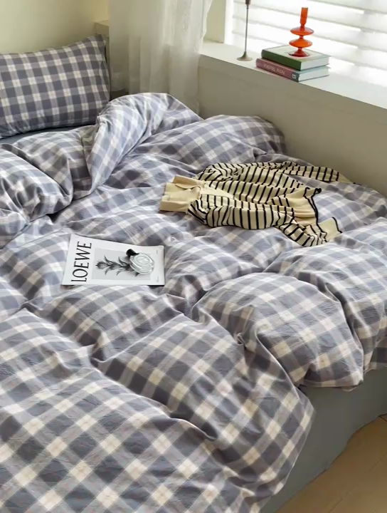 91家纺网 家纺一手货源 找家纺 大柏树 2025新款A类色织全棉水洗棉单品系列-四件套 简兮兰