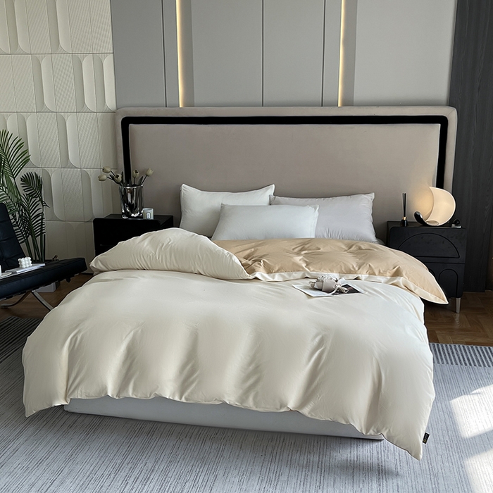 91家纺网 家纺一手货源 找家纺 澳梵2024新款60s全棉纯色单品被套 奶昔白-奇遇金