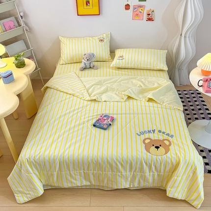 雅居纺家纺 2024新款全棉绣花夏被可配同款老粗布四件套 夏被-幸运熊