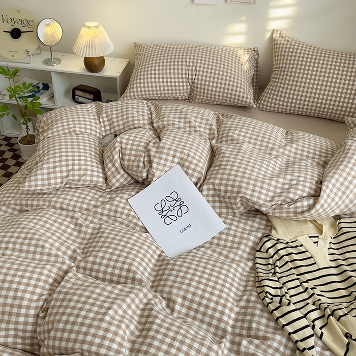 91家纺网 家纺一手货源 找家纺 大柏树 2025新款A类色织全棉水洗棉单品系列-四件套 米小格