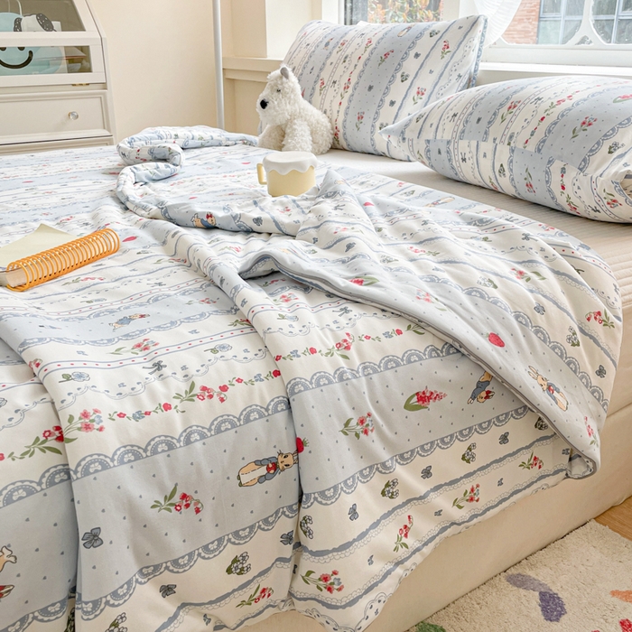 91家纺网 家纺一手货源 找家纺 沐慕 2024新款小清新加厚亲肤针织棉夏被 盛夏