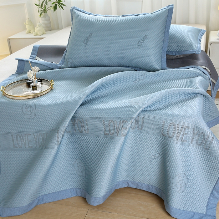 91家纺网 家纺一手货源 找家纺 青雅席业 2025新款抗菌提花凉感丝豆豆席-玫瑰花语系列 玫瑰花语-蓝