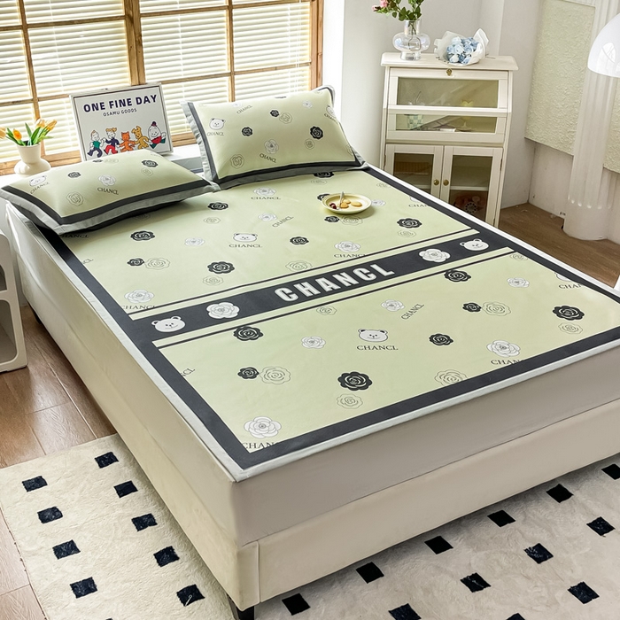 91家纺网 家纺一手货源 找家纺 栩裕纺织 2025款数码印花1200D碳光牛奶冰丝凉席 格调印象-绿