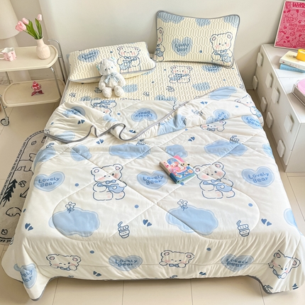 沐慕 2024新款小清新凉感丝夏被四件套空调被夏季被芯 吉他熊