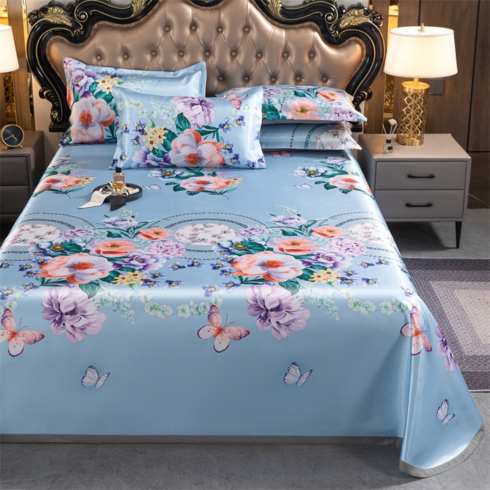 91家纺网 家纺一手货源 找家纺 梵克保罗 2024新款印花冰丝凉席套件-系列一 春香满园-蓝