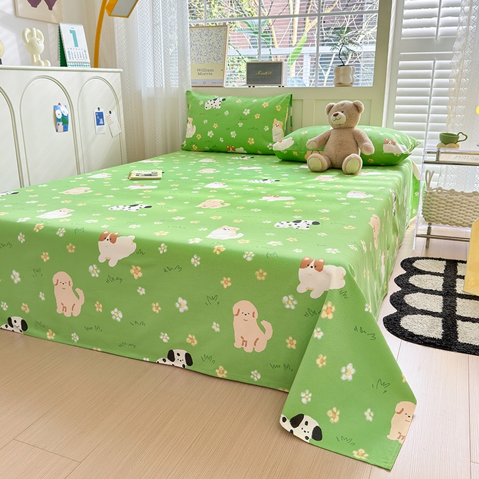 91家纺网 家纺一手货源 找家纺 吉象家纺 2024新款老粗布三件套-床单款 狗狗乐园