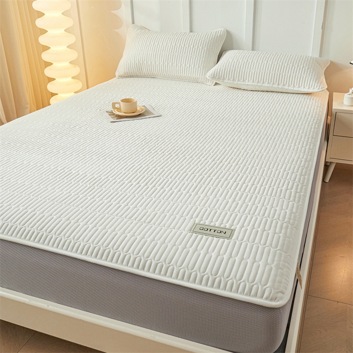 91家纺网 家纺一手货源 找家纺 3C 2024新款A类全棉水洗棉大豆夹棉床笠-网忆 网忆-云朵白