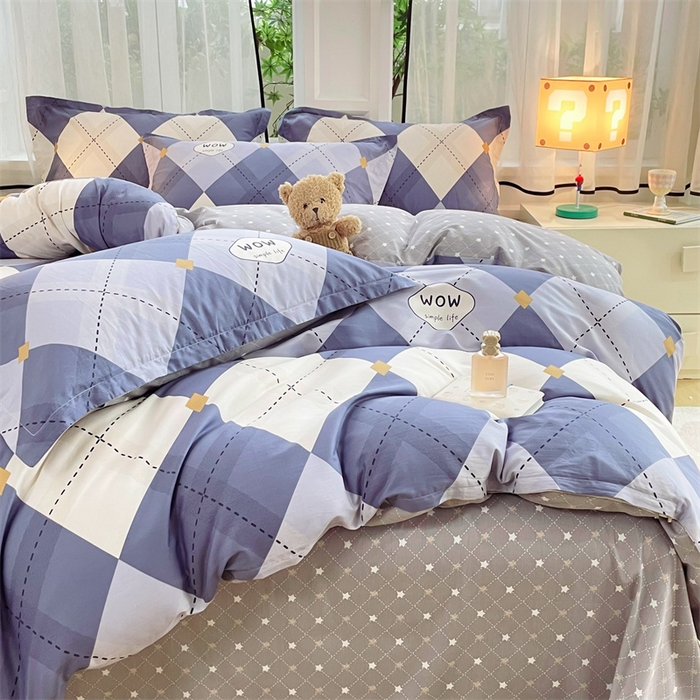 91家纺网 家纺一手货源 找家纺 铭博家纺 2024新款全棉印花四件套 意林 蓝