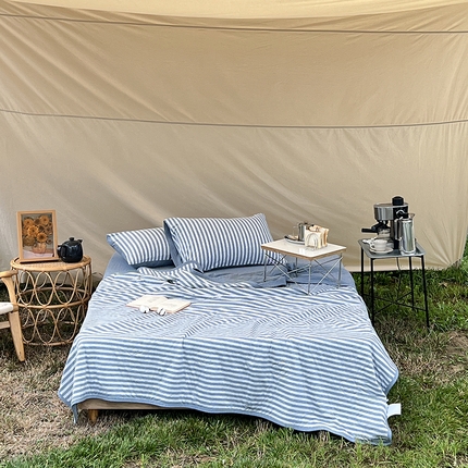 91家纺网 家纺一手货源 找家纺 简煦家居 2025新款可水洗全棉棉花被子夏季家用空调被芯 烟蓝中条