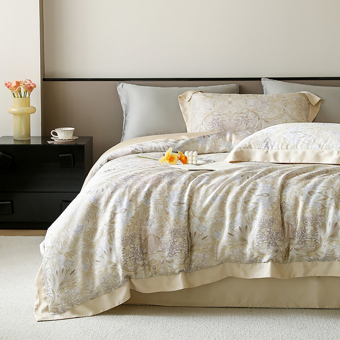 91家纺网 家纺一手货源 找家纺 若未家居 2025新款50支莱赛尔天丝数码印花四件套 夏沫 米