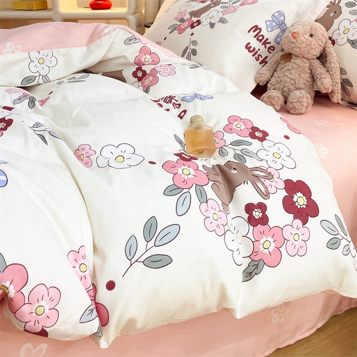 91家纺网 家纺一手货源 找家纺 铭博家纺 2024新款全棉印花四件套 兔语园香