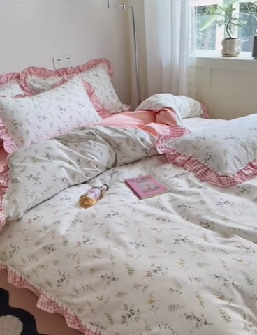 91家纺网 家纺一手货源 找家纺 沐棉 2024新款韩式公主风全棉花边四件套 含香