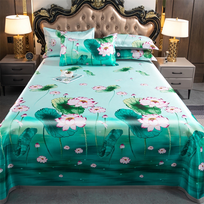 91家纺网 家纺一手货源 找家纺 梵克保罗 2024新款印花冰丝凉席套件-系列一 荷塘月色