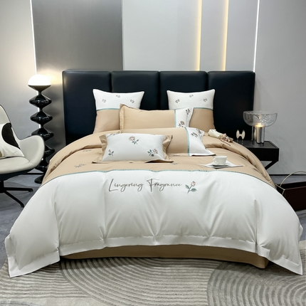 91家纺网 家纺一手货源 找家纺 （总）家居1号家纺 2024新款13376全棉刺绣四件套-轻奢玫瑰