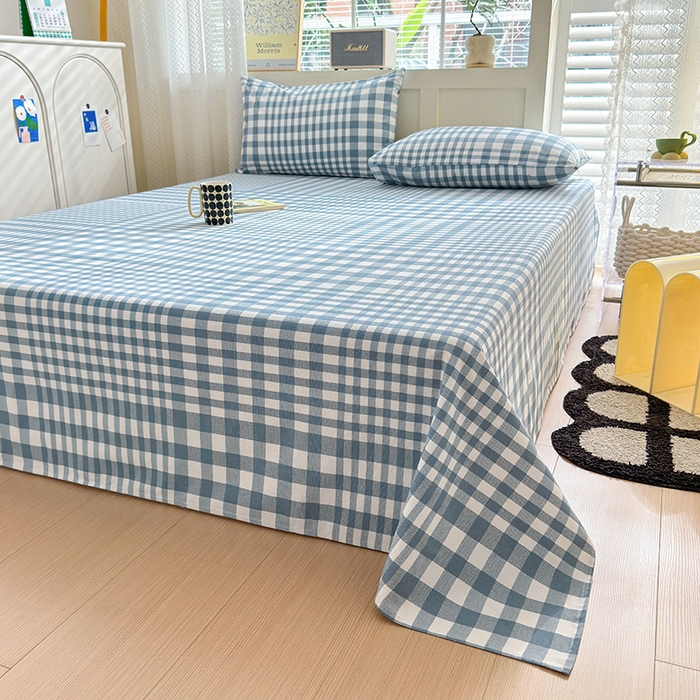 91家纺网 家纺一手货源 找家纺 吉象家纺 2024新款老粗布三件套-床单款 蓝格