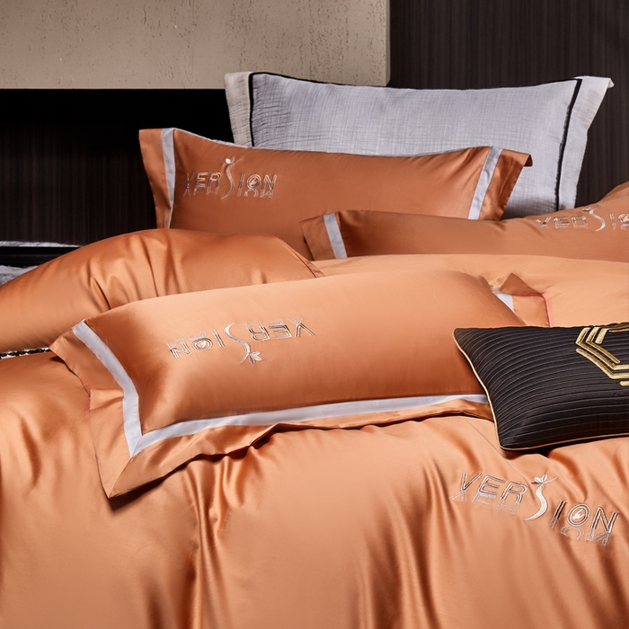 91家纺网 家纺一手货源 找家纺 琉宿2025新款50s双股长绒棉四件套-索菲亚 索菲亚-落日橙