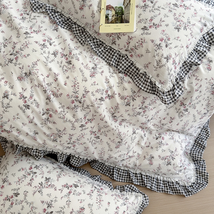 91家纺网 家纺一手货源 找家纺 沐棉 2024新款韩式公主风全棉花边四件套 心弦