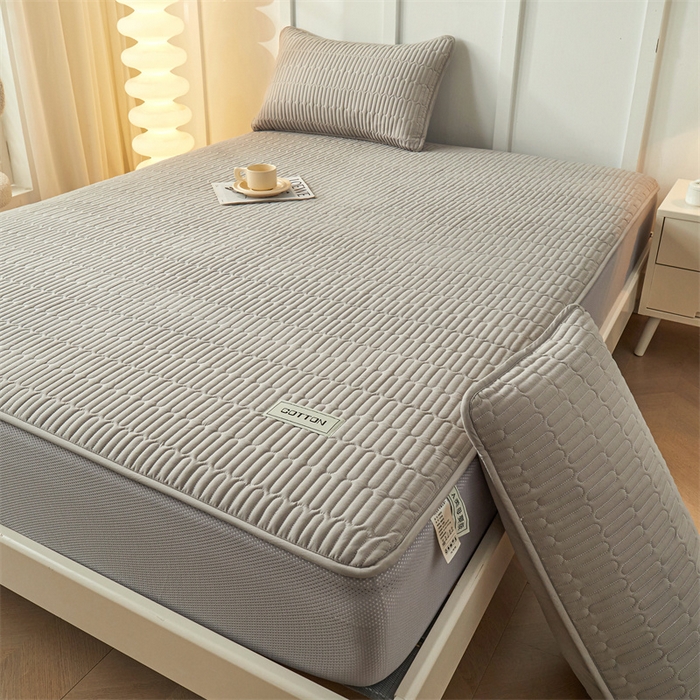 91家纺网 家纺一手货源 找家纺 3C 2024新款A类全棉水洗棉大豆夹棉床笠-网忆 网忆-时尚灰