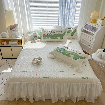 91家纺网 家纺一手货源 找家纺 （总）麒豆豆 2024新款卡通冰丝加厚乳胶凉席床裙款