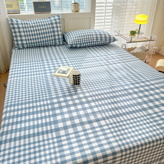 91家纺网 家纺一手货源 找家纺 吉象家纺 2024新款老粗布三件套-床单款 蓝格