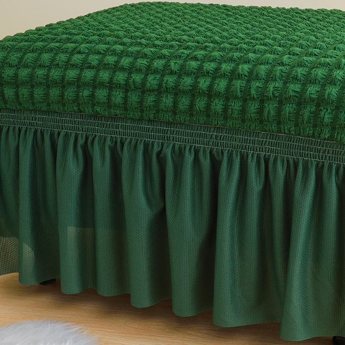 91家纺网 家纺一手货源 找家纺 启博家纺 2024新款简约舒适泡泡纱系列-裙边换鞋凳套（脚踏套沙发凳套） 橄榄绿