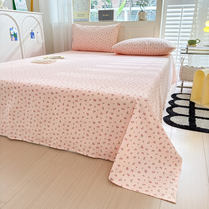 91家纺网 家纺一手货源 找家纺 吉象家纺 2024新款老粗布三件套-床单款 粉玫瑰