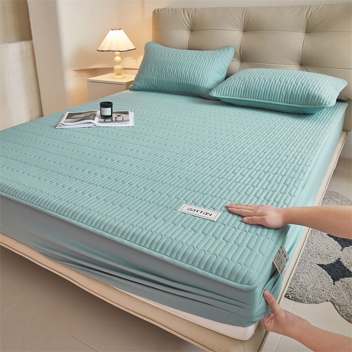 91家纺网 家纺一手货源 找家纺 3C 2024新款A类全棉水洗棉大豆夹棉床笠-初忆 初忆-湖水绿