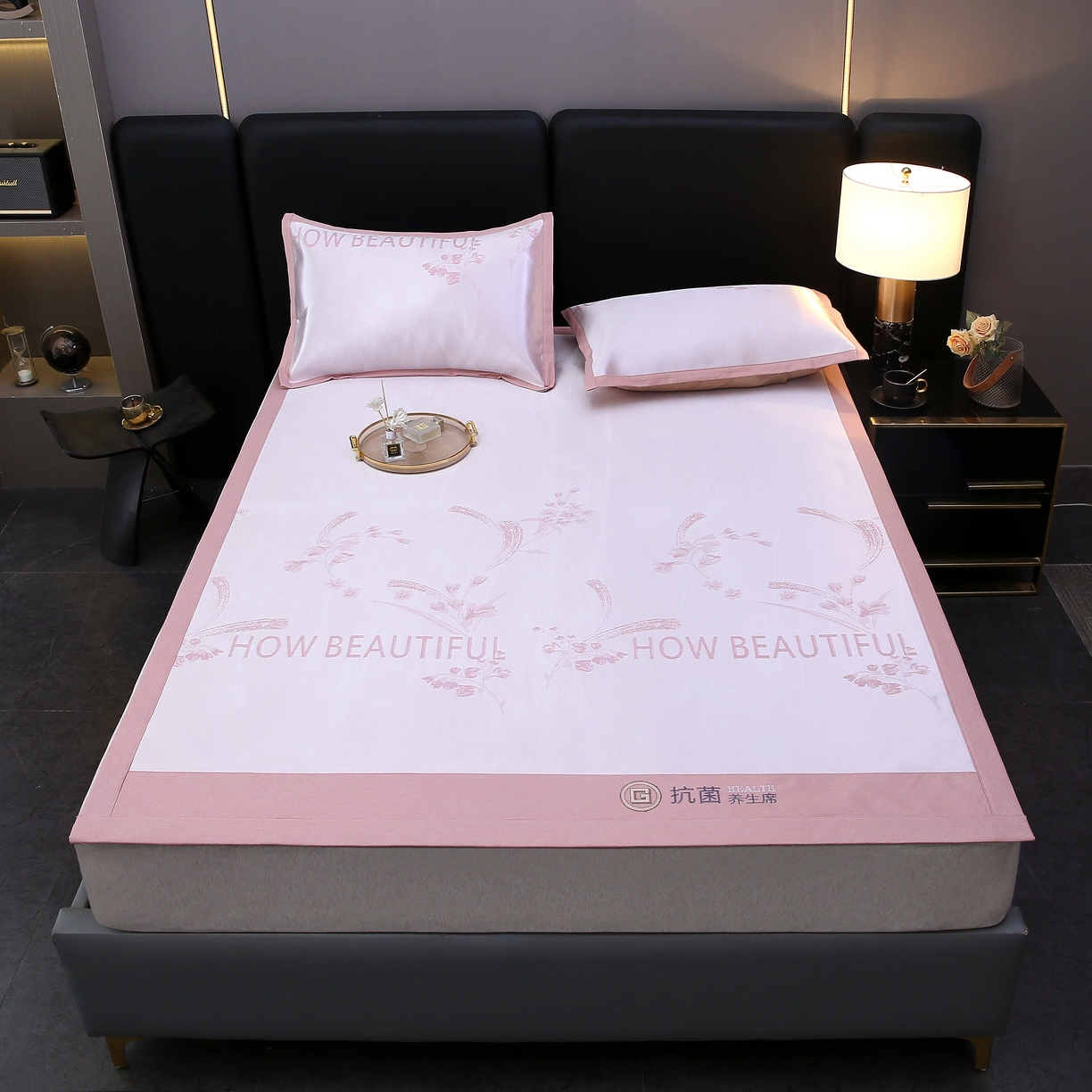 91家纺网 家纺一手货源 找家纺 青雅 2025新款抗菌粗冰丝席 冰丝-粉