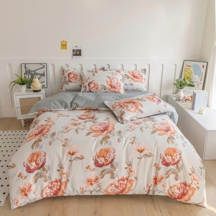 91家纺网 家纺一手货源 找家纺 莉雅居 2024新款直播爆款活性磨毛印花四件套 如花似锦