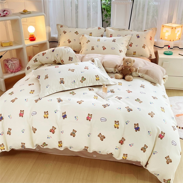 91家纺网 家纺一手货源 找家纺 铭博家纺 2024新款全棉印花四件套 小熊宝宝