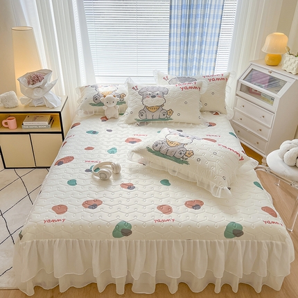 91家纺网 家纺一手货源 找家纺 （总）麒豆豆 2024新款卡通冰丝加厚乳胶凉席床裙款