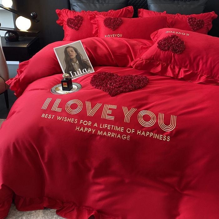 91家纺网 家纺一手货源 找家纺 （总）优悦_新款磨毛婚庆3D立体绣花四件套