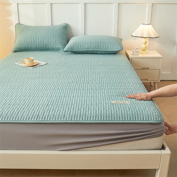 91家纺网 家纺一手货源 找家纺 3C 2024新款A类全棉水洗棉大豆夹棉床笠-网忆 网忆-湖水绿