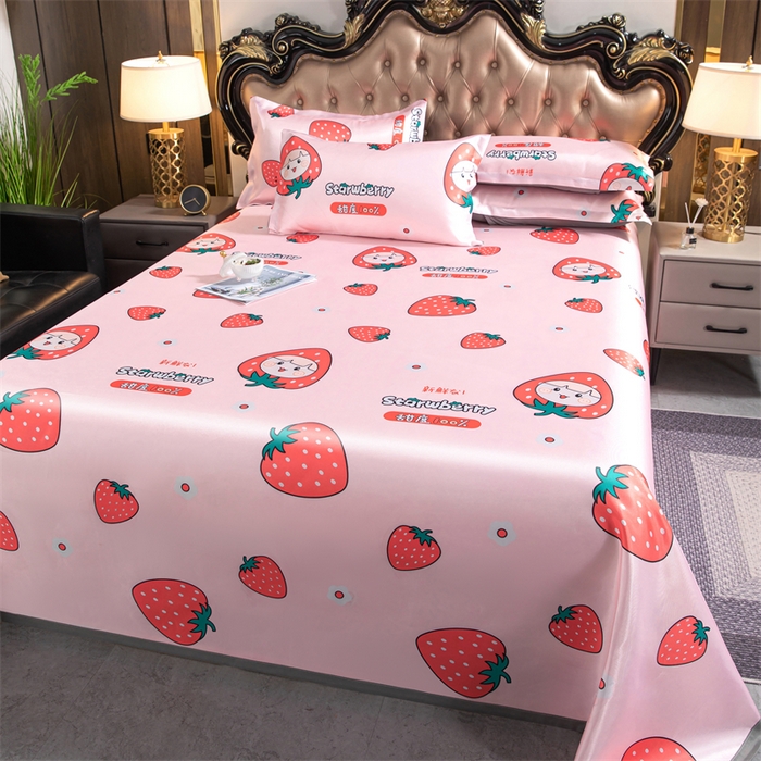 91家纺网 家纺一手货源 找家纺 梵克保罗 2024新款印花冰丝凉席套件-系列一 甜心草莓