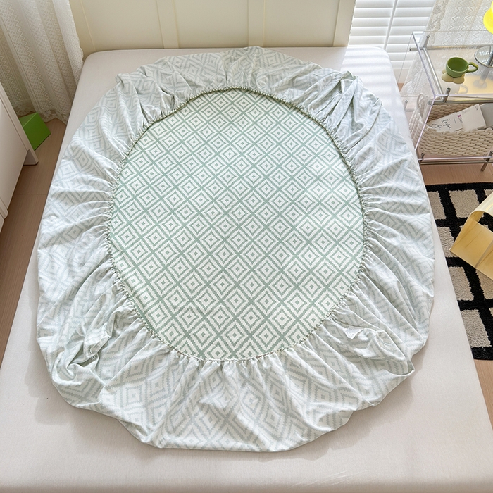 91家纺网 家纺一手货源 找家纺 吉象家纺 2024新款老粗布三件套-床笠款 品格绿