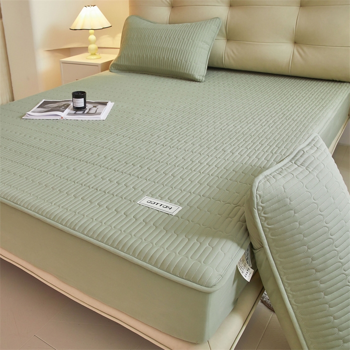 91家纺网 家纺一手货源 找家纺 3C 2024新款A类全棉水洗棉大豆夹棉床笠-初忆 初忆-抹茶绿