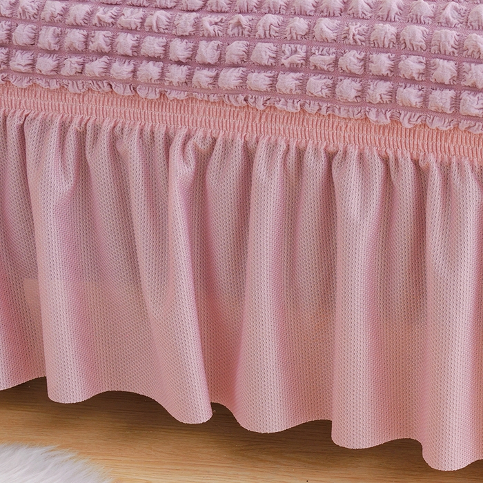 91家纺网 家纺一手货源 找家纺 启博家纺 2024新款简约舒适泡泡纱系列-裙边换鞋凳套（脚踏套沙发凳套） 桃粉