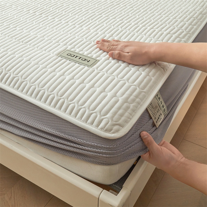 91家纺网 家纺一手货源 找家纺 3C 2024新款A类全棉水洗棉大豆夹棉床笠-网忆 网忆-云朵白