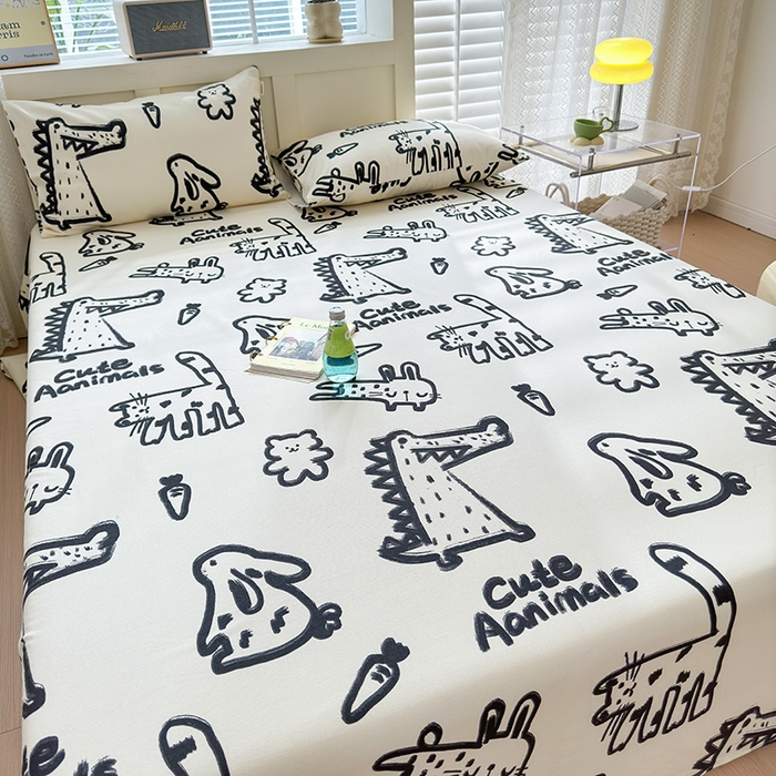 91家纺网 家纺一手货源 找家纺 吉象家纺 2024新款老粗布三件套-床单款 漫画家