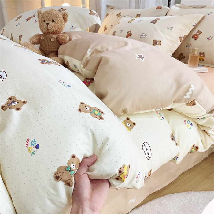 91家纺网 家纺一手货源 找家纺 铭博家纺 2024新款全棉印花四件套 小熊宝宝