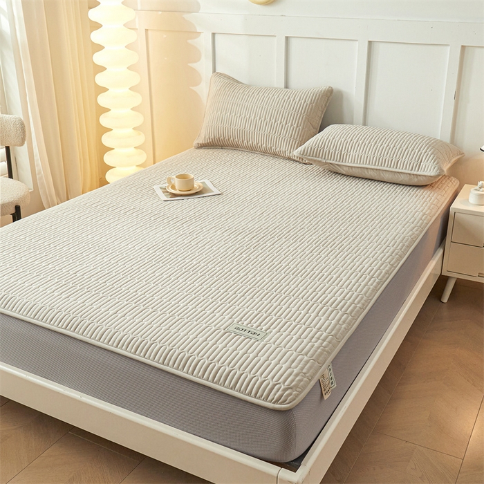 91家纺网 家纺一手货源 找家纺 3C 2024新款A类全棉水洗棉大豆夹棉床笠-网忆 网忆-烟雾灰