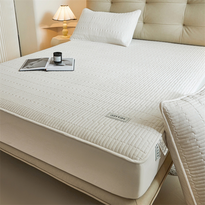 91家纺网 家纺一手货源 找家纺 3C 2024新款A类全棉水洗棉大豆夹棉床笠-初忆 初忆-云朵白