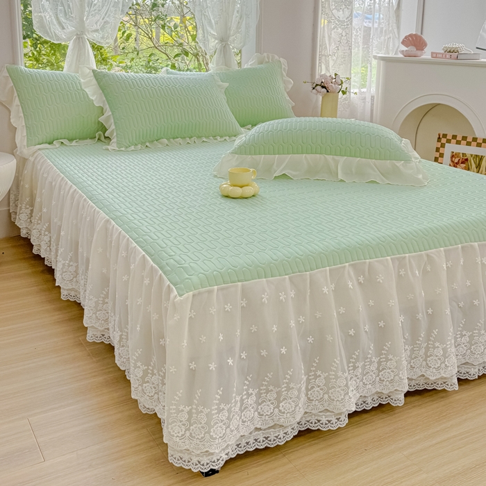 91家纺网 家纺一手货源 找家纺 花香四季家纺 2024新款新款0.5厚胶质凉席三件套-莫兰迪系列 莫兰迪-绿色