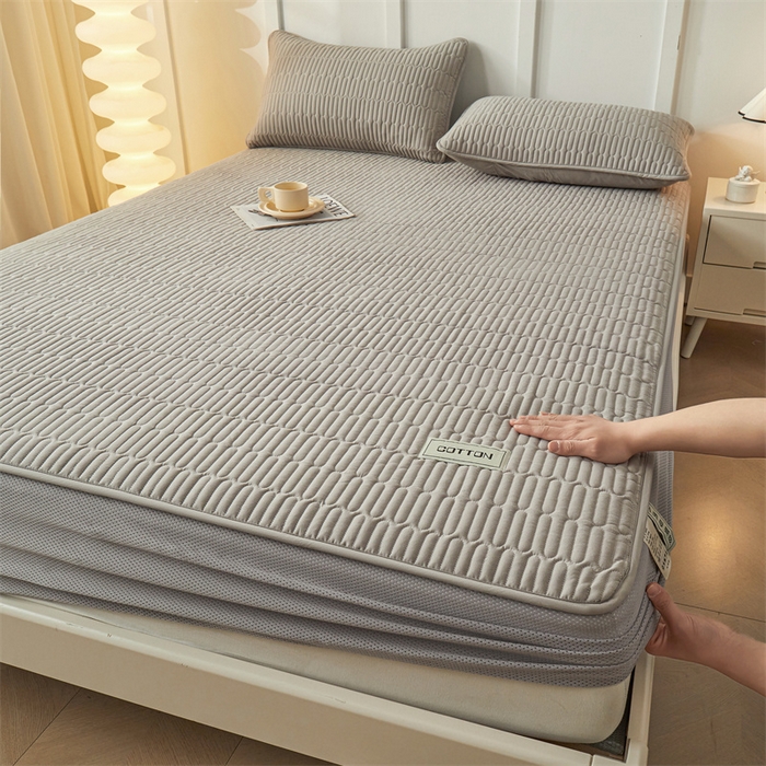 91家纺网 家纺一手货源 找家纺 3C 2024新款A类全棉水洗棉大豆夹棉床笠-网忆 网忆-时尚灰