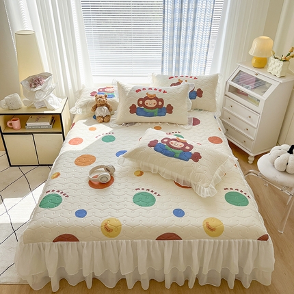 91家纺网 家纺一手货源 找家纺 （总）麒豆豆 2024新款卡通冰丝加厚乳胶凉席床裙款