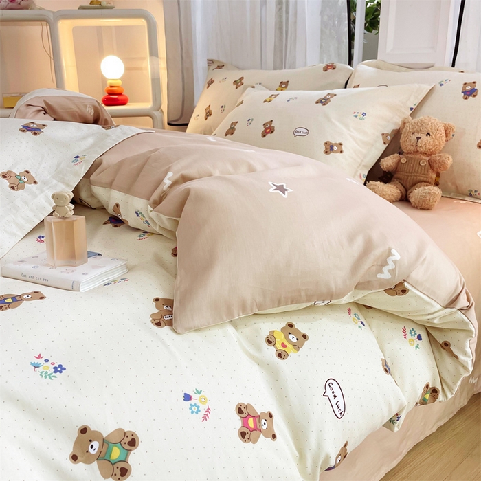 91家纺网 家纺一手货源 找家纺 铭博家纺 2024新款全棉印花四件套 小熊宝宝