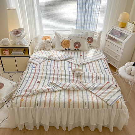 91家纺网 家纺一手货源 找家纺 网红馆  2025新款卡通冰丝加厚乳胶凉席床裙款 甜心派对