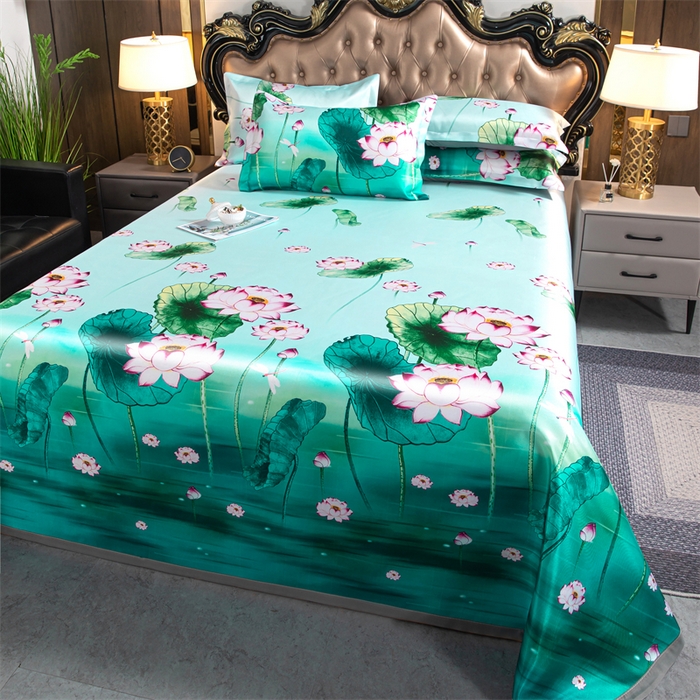 91家纺网 家纺一手货源 找家纺 梵克保罗 2024新款印花冰丝凉席套件-系列一 荷塘月色