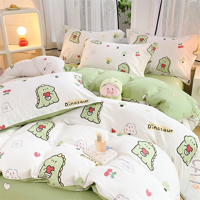 91家纺网 家纺一手货源 找家纺 铭博家纺 2024新款全棉印花四件套 小恐龙