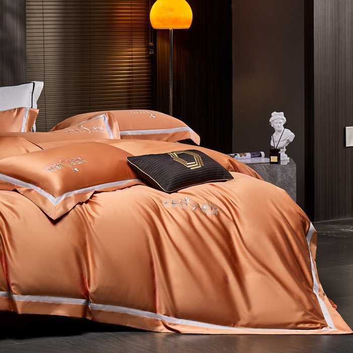 91家纺网 家纺一手货源 找家纺 琉宿2025新款50s双股长绒棉四件套-索菲亚 索菲亚-落日橙